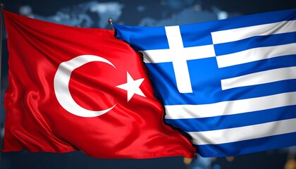 Turkey and Greece Flags Intertwined, Symbol of Diplomacy
