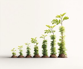 Growing plants in a stair-step pattern, representing growth