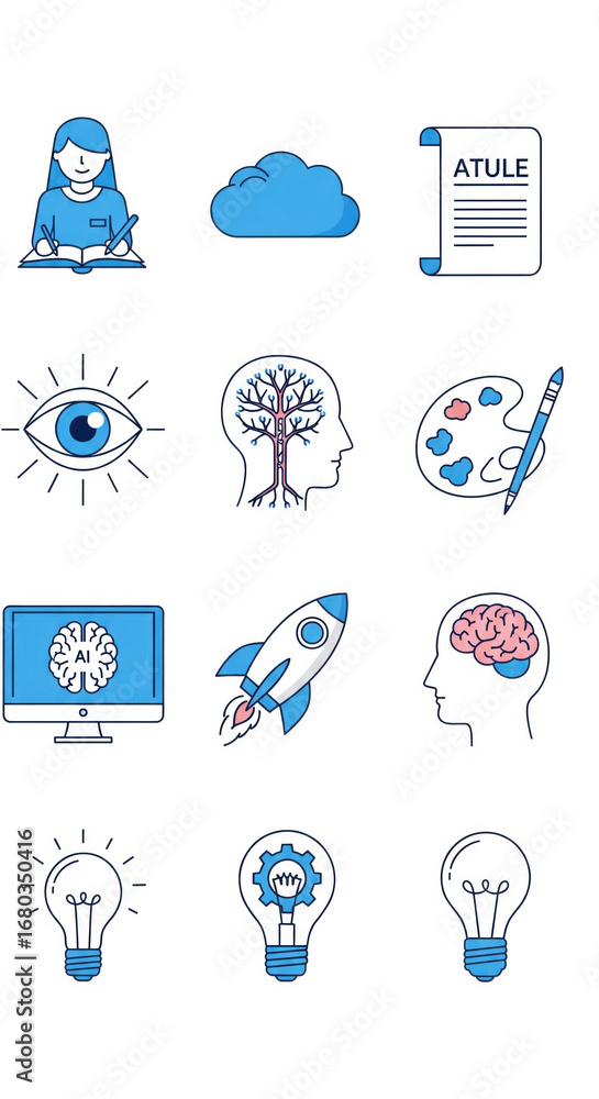 Poster student cloud document eye brain art artificial intelligence rocket creativity idea innovation learn