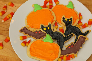 Homemade Halloween Sugar Cookies on White Plate