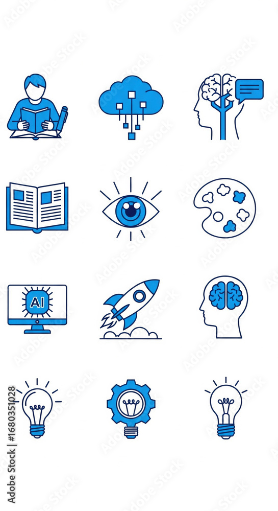 Aufkleber student reading book cloud computing brain learning open book eye vision art palette artificial inte