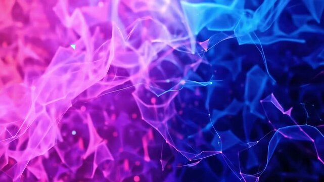 Abstract neon network of interlinked pinkpurple  blue geometric forms