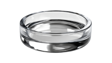 Clear glass container filled with clear liquid on a transparent background, cut out transparent