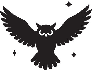 A vector silhouette illustration of a flying eagle with spread wings and feathers