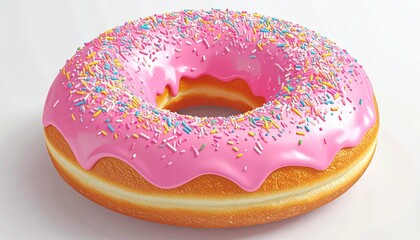 Pink Sprinkled Donut 3d rendered, isolated on white background