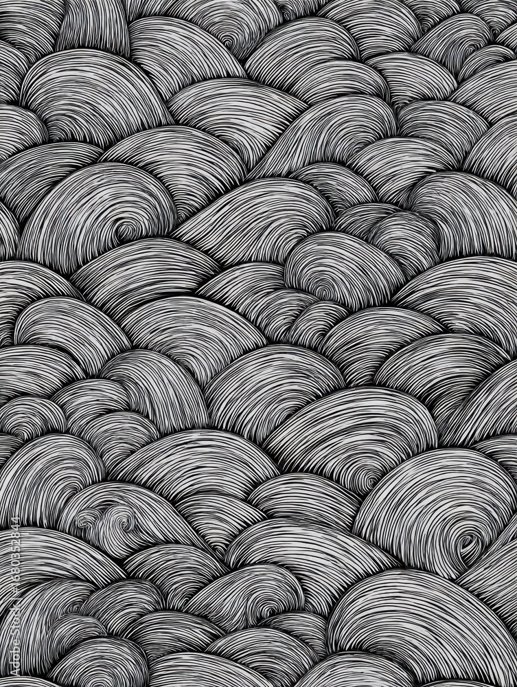 Poster intricate black and white waves design showcasing flowing patterns in a dynamic arrangement of lines