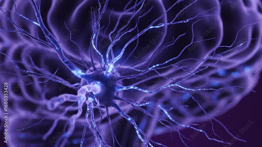 Aufkleber glowing neuron network in brain - close-up view of a vibrant, glowing network of interconnected neur