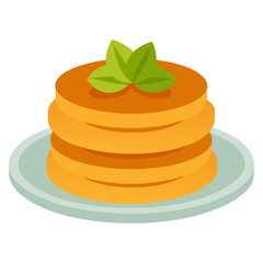 Golden brown potato pancakes stacked on a white plate with fresh basil leaves food vector on white background.