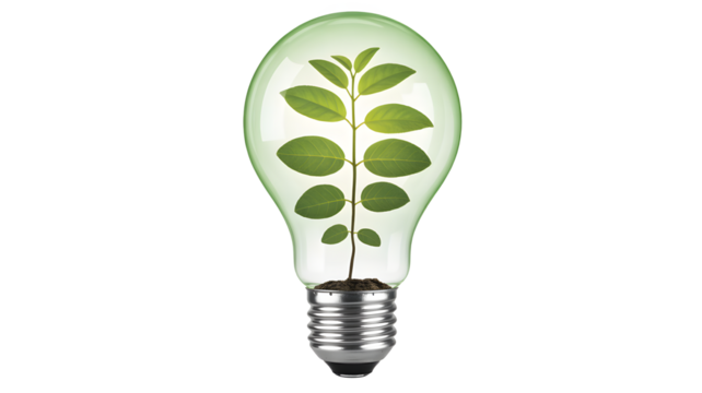 Green idea growing inside a lightbulb symbolizing eco-friendly innovation and sustainable growth