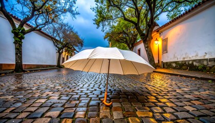 Rainy alley, white umbrella