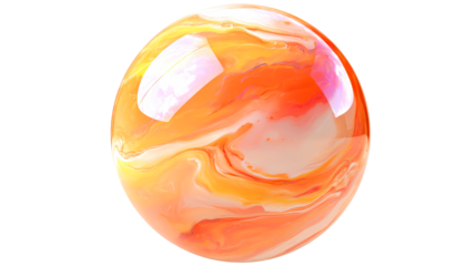 Transparent of a glossy sphere with swirling orange and yellow liquid interior, cut out transparent