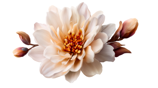 Delicate Cream Colored Flower with Budding Companions on Transparent Background, cut out transparent