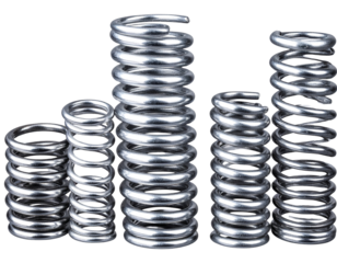 A realistic assortment of metal coil springs in various sizes, arranged side by side, 195643