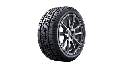 Automotive tire with a modern alloy wheel on a white background, cut out transparent