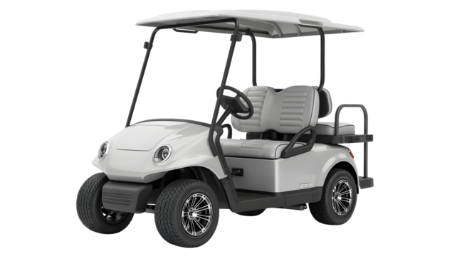 Sleek modern white golf cart ready for recreational transport and leisure activities