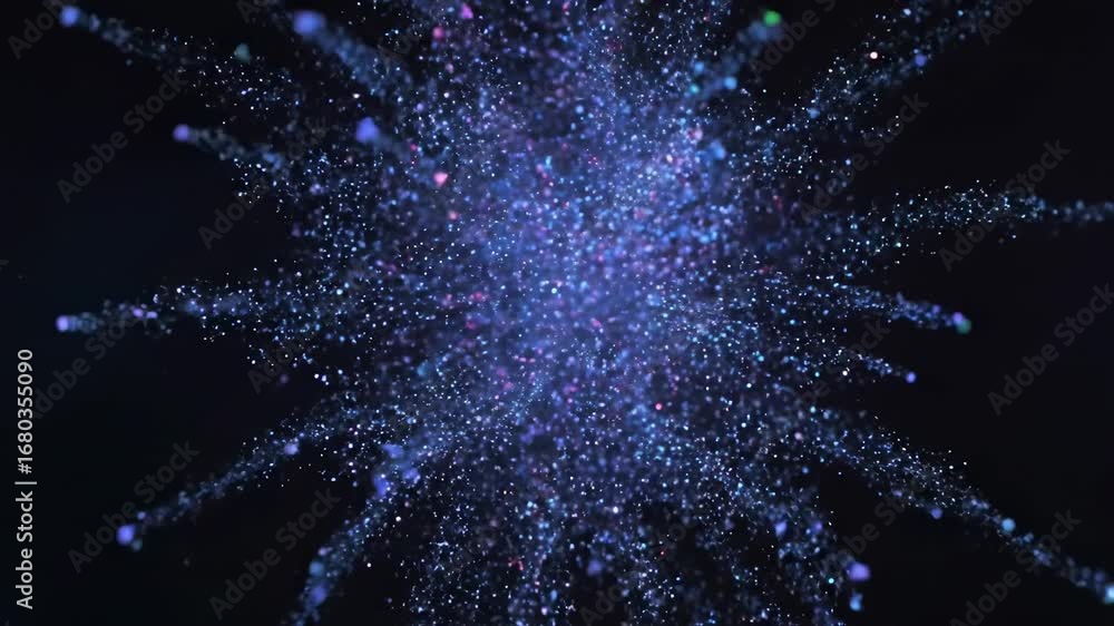 Poster abstract colorful particle explosion - a vibrant explosion of colorful particles against a black bac