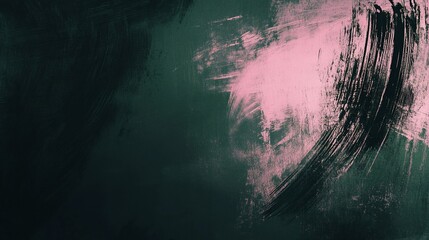 Abstract brushstrokes, dark green on left, faded pink/white on right
