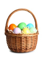 Easter basket filled with colorful eggs