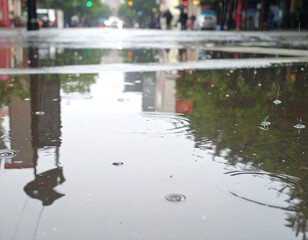 Rainy city street reflection
