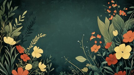 Floral arrangement with orange, yellow, & green leaves against a dark teal background