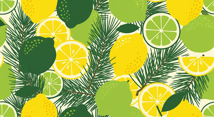 Fototapeta premium Zesty Vector Background with Fruits and Foliage