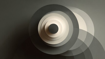 Layered transparency effect background with overlapping subtle shapes in neutral tones creating depth through a minimalist aesthetic, suitable for graphic, web or print projects