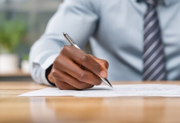 Close-up of a person's hand writing with a pen