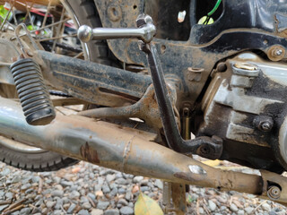 close up of crankshaft of old motorcycle