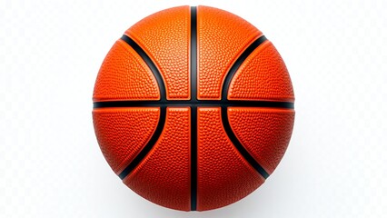 Close-up shot of an orange basketball on a white background, showcasing its texture and spherical form