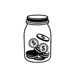 Simple Monochrome Icon of Money Jar Full of Coins for Finances and Savings Themed Design Projects