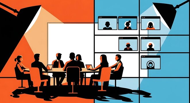 hybrid meeting business team remote work collaboration