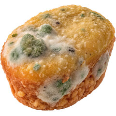 Unappetizing moldy bread loaf is a visual metaphor for waste, decay, food spoilage, and the importance of proper food storage