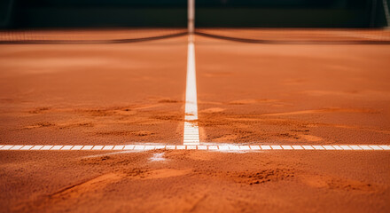 Clay Tennis Court with White Line Markings and Sand Surface in Outdoor Setting