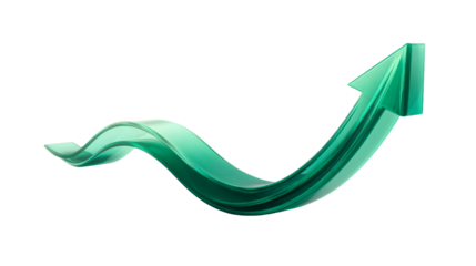Green translucent wavy arrow pointing upward with a curve, cut out transparent
