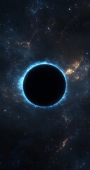Naklejka premium Centered black hole with luminous edge, floating in empty cosmic void.