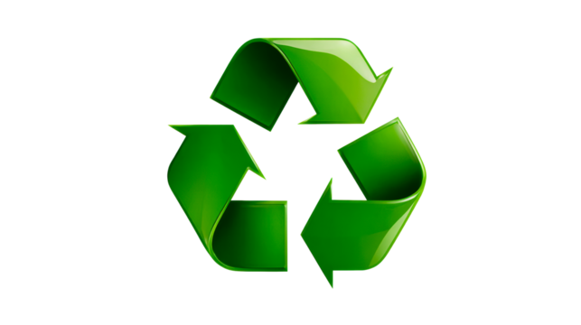 Green Recycling Symbol Arrows on Transparent Background, cut out transparent