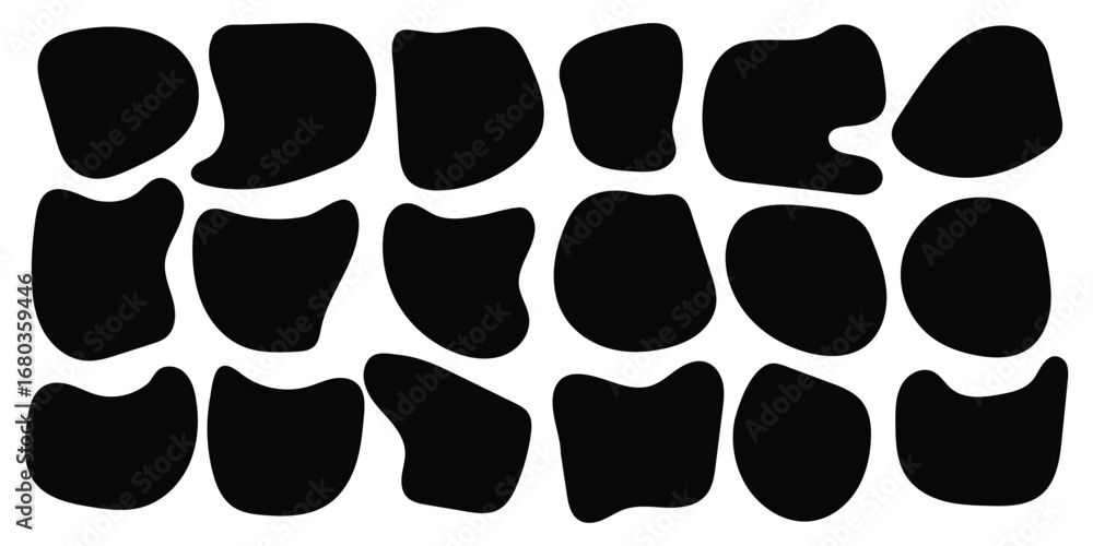 Poster set of black organic, irregular, and amorphous shapes. abstract fluid vector design elements. organi