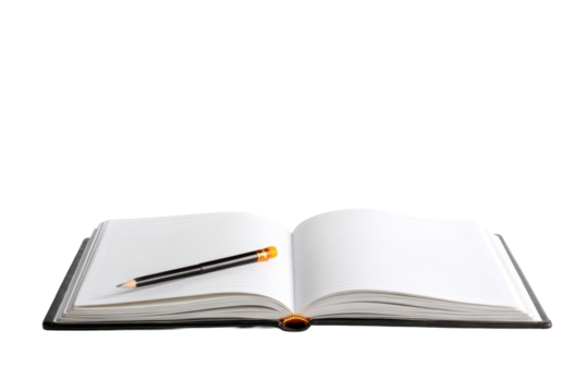 Open Lined Notebook with Pencil on Transparent Background - Powered by Adobe