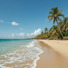 Serene sunlit beach with gentle turquoise waves