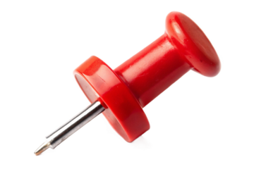 Red push pin isolated studio shot metal needle office supplies for bulletin boards and presentations transparent background