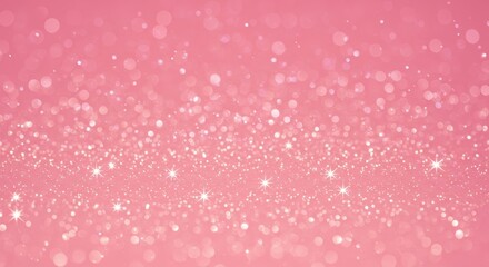 Delicate pink background speckled with glittering, glowing particles creates a soft, celebratory mood.