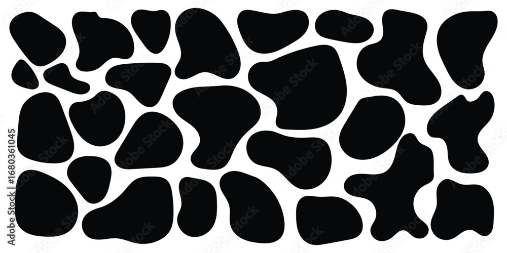 Poster set of black organic, irregular, and amorphous shapes. abstract fluid vector design elements. organi