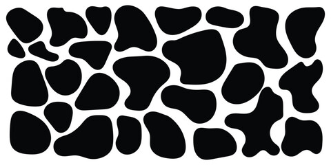 Set of black organic, irregular, and amorphous shapes. Abstract fluid vector design elements. Organic amoeba blob shape abstract, Abstract blob and amoeba figure, Dynamic amoeba silhouette