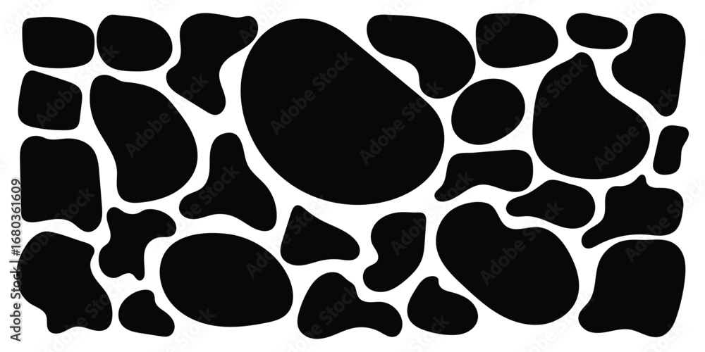 Poster set of black organic, irregular, and amorphous shapes. abstract fluid vector design elements. organi