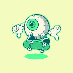 A Halloween eyeball cartoon character. Groovy, retro, mascot, icon, vintage, funny, comic, icon, vector, icon, illustration, logo, sticker, editable