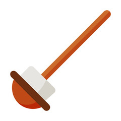 Toilet plunger with a wooden handle vector on white background.