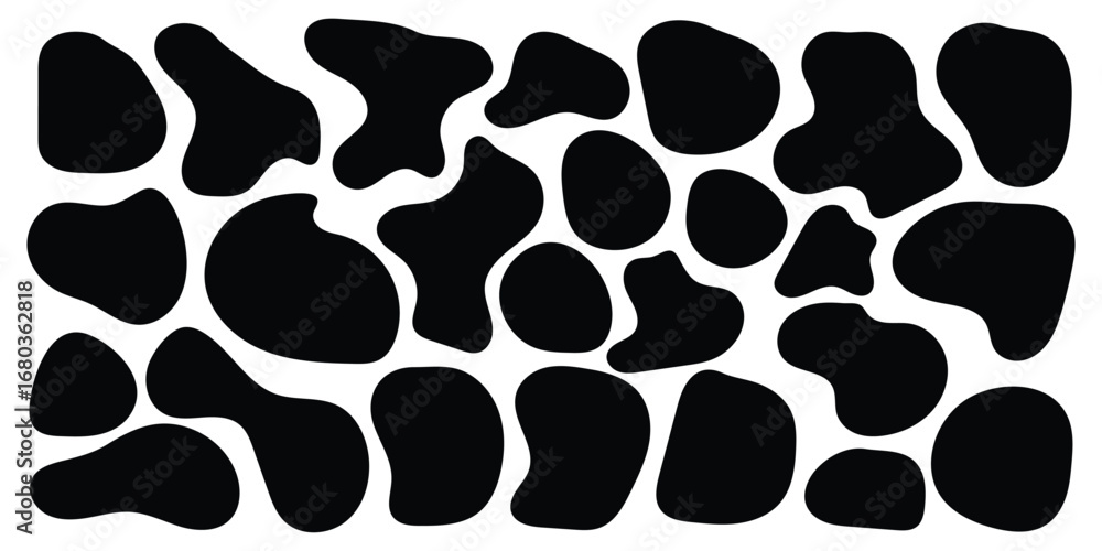 Poster set of black organic, irregular, and amorphous shapes. abstract fluid vector design elements. organi