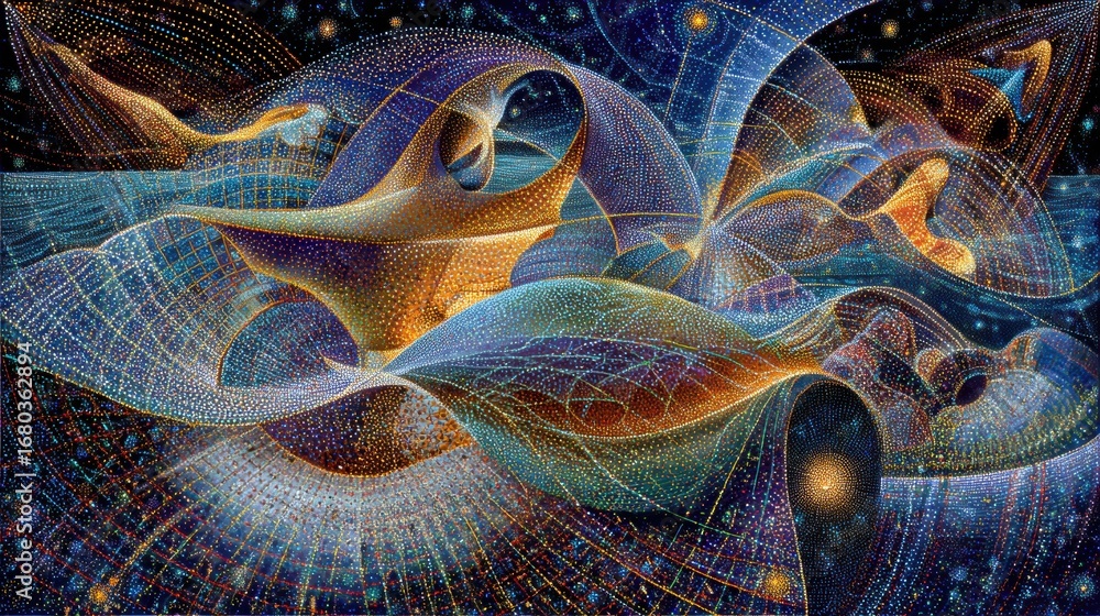Aufkleber colorful abstract artwork showcasing intricate patterns and flowing forms in a cosmic setting with a
