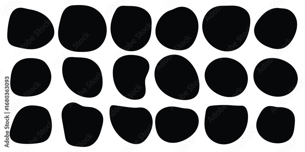 Poster set of black organic, irregular, and amorphous shapes. abstract fluid vector design elements. organi