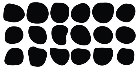 Fototapeta premium Set of black organic, irregular, and amorphous shapes. Abstract fluid vector design elements. Organic amoeba blob shape abstract, Abstract blob and amoeba figure, Dynamic amoeba silhouette